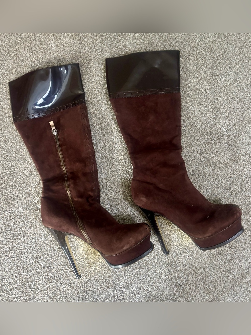 Bebe Brown Suede Platform Knee Boots